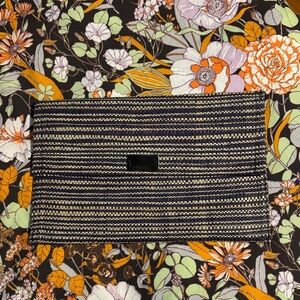 Vintage Rattan Striped Black and Tan Envelope Clutch